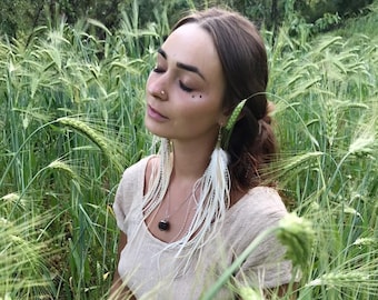 Extra Long White Feather Earrings: Boho Wedding Jewelry