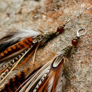 Real feather earrings. Extra long feather earrings. Feather earrings in natural colors. Brown and White feather earrings. Bohemian earrings image 6