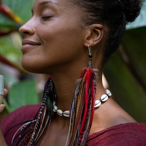 Extra Long Feather Earrings: Black, White, and Natural Boho Style