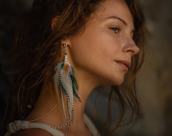 Weißer Türkis Ohrring mit Larimar (Mono Ohrring)