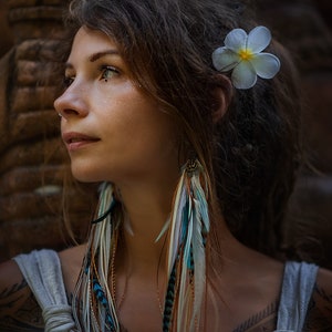 Long feather earrings white and blue. Natural feather earrings. Extra long feather earrings with silver hooks. Wedding earrings. Bohemian