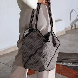 Trendy Crochet Shoulder Bag For Women,Grey Tote Bag,Knitting Bag Totes,Crochet Market Bag,Handmade Macrame Bag,Best Tote Bags 2024,Handbag
