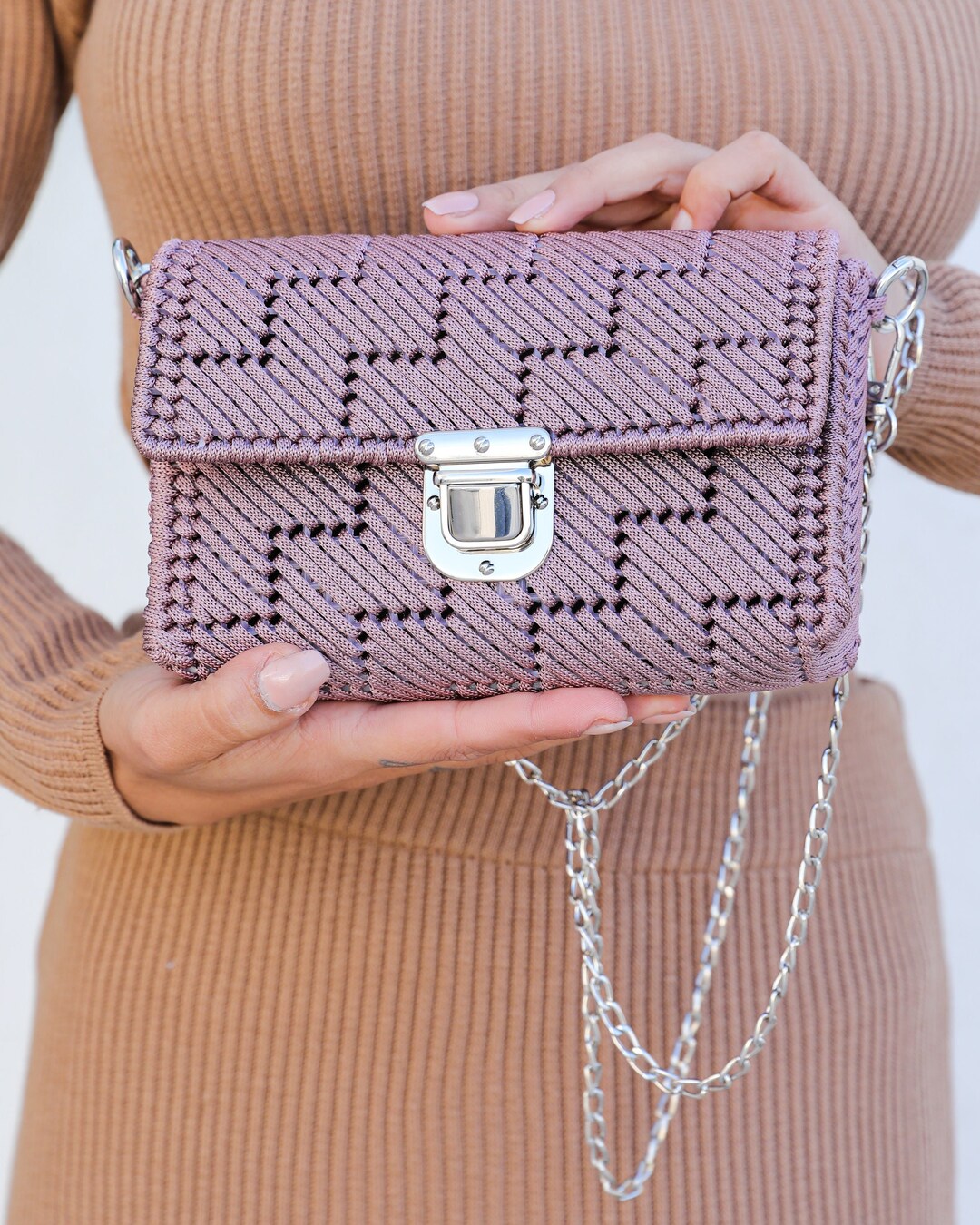 Small Crossbody Purse With Chain Strap,purple Clutch,plastic Canvas