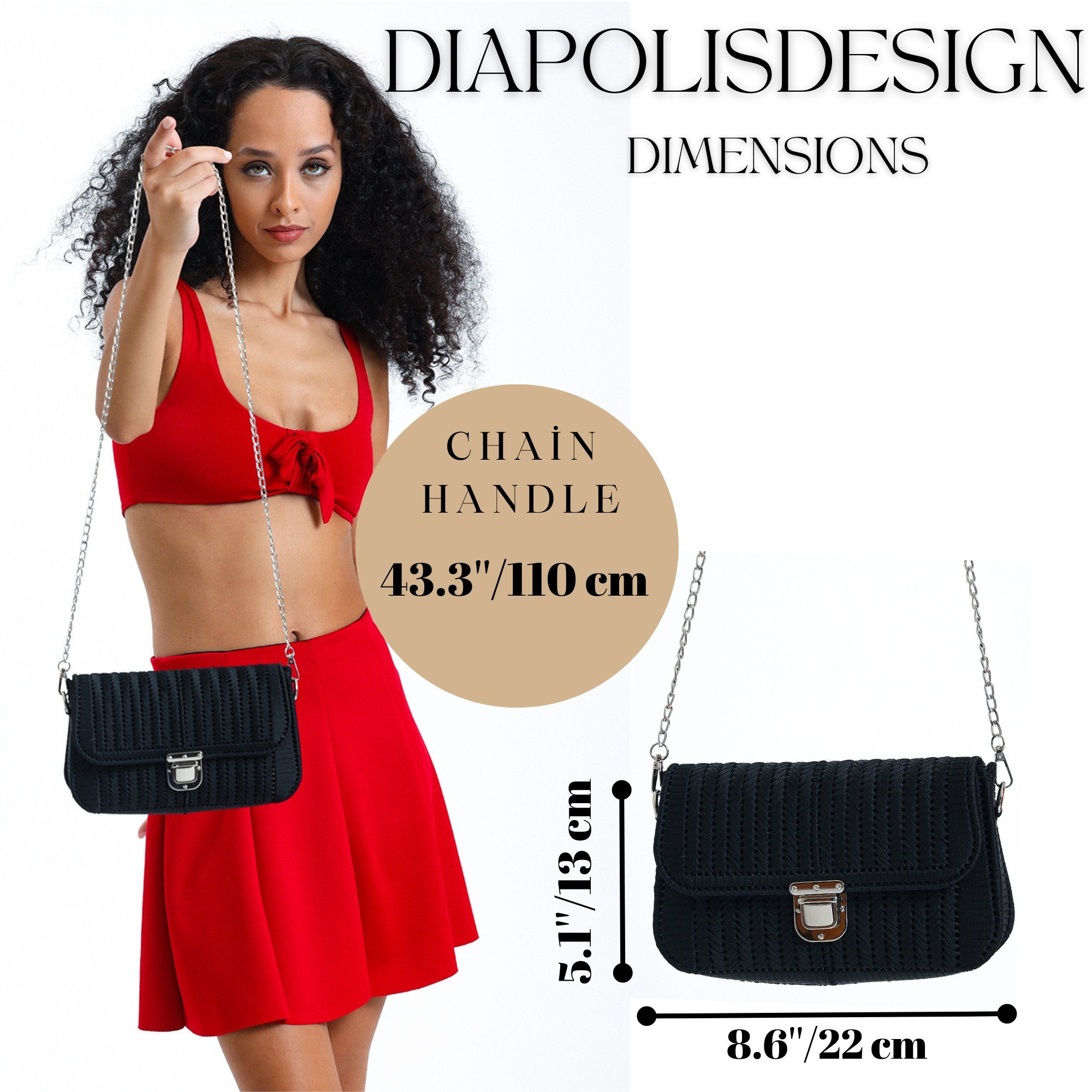 Black Crossbody Purse With Chain Strapevening Clutch Etsy