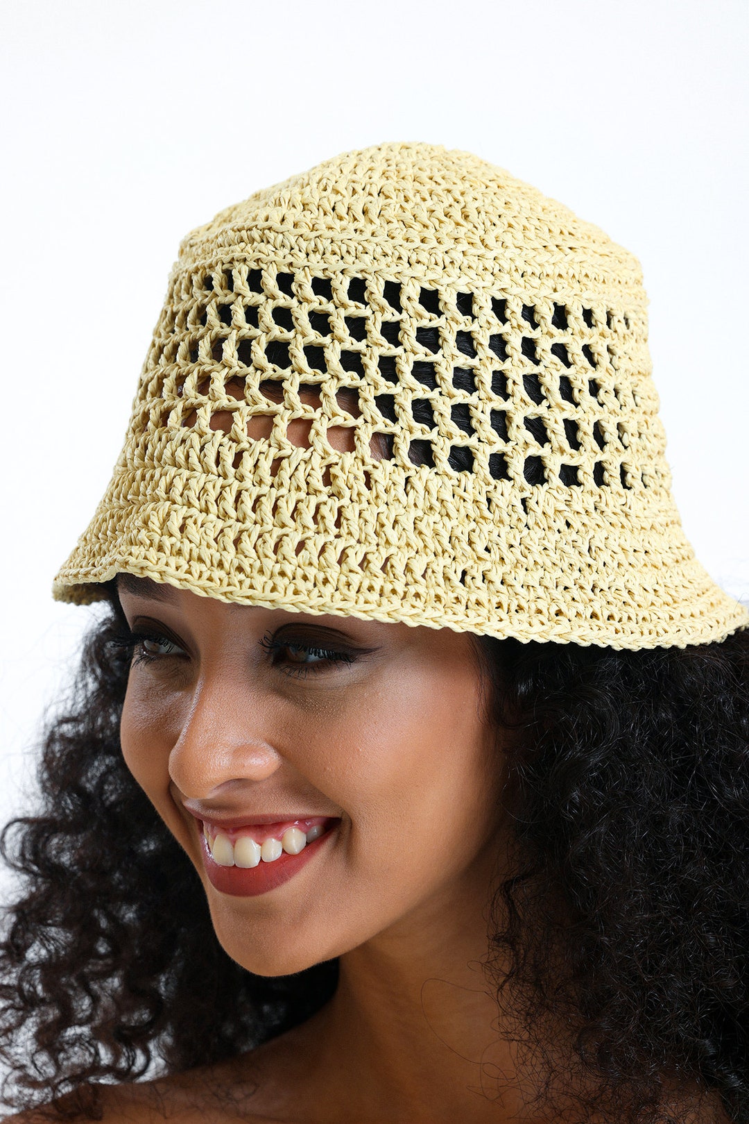 Natural Raffia Bucket Hat,straw Summer Hats for Women,crochet Bucket