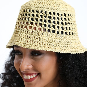 Natural Raffia Bucket Hat,Straw Summer Hats For Women,Crochet Bucket Hat,Foldable Sun Hat,Womans Packable Straw Hat,Bucket Hat Women,Sun Cap