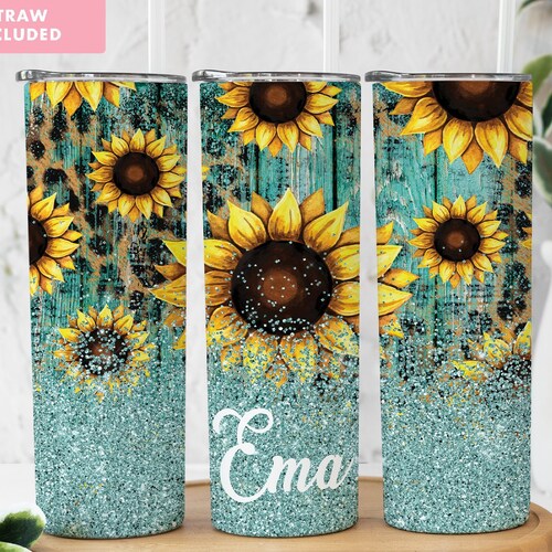 Teal Sunflower Tumbler Personalized Sunflower Gifts for Etsy