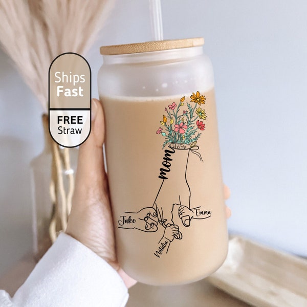 Mom Holding Hands Ice Coffee Cup, Mom Gift From Kids, Mothers Day Gift For Mom, Gift For Mom From Kids, Custom Mom Tumbler Personalized