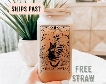 The Cat Lover Tarot Ice Coffee Cup, Cat Lover Gift, Cat Gifts For Women, Cat Tumbler, Black Cat Gifts, Cat Ice Coffee Cup