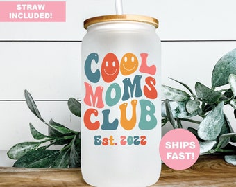 Cool Moms Club Glass Cup Personalized, Cool Moms Club Iced Glass Coffee Cup, Cool Moms Club Gift, Cool Moms Club Coffee Cup, Cool Moms Club