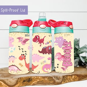 Dinosaurs Kids Water Bottle, Dinosaur Gifts For Girls, Dinosaur Kids Tumbler With Name, Dinosaurs Kids Sippy Cup 12oz, Dinosaurs Kids Cup