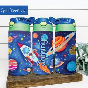 Outer Space Water Bottle, Outer Space Gifts For Boys, Outer Space Kids Tumbler With Name, Outer Space Kids Sippy Cup 12oz, Space Kids Cup