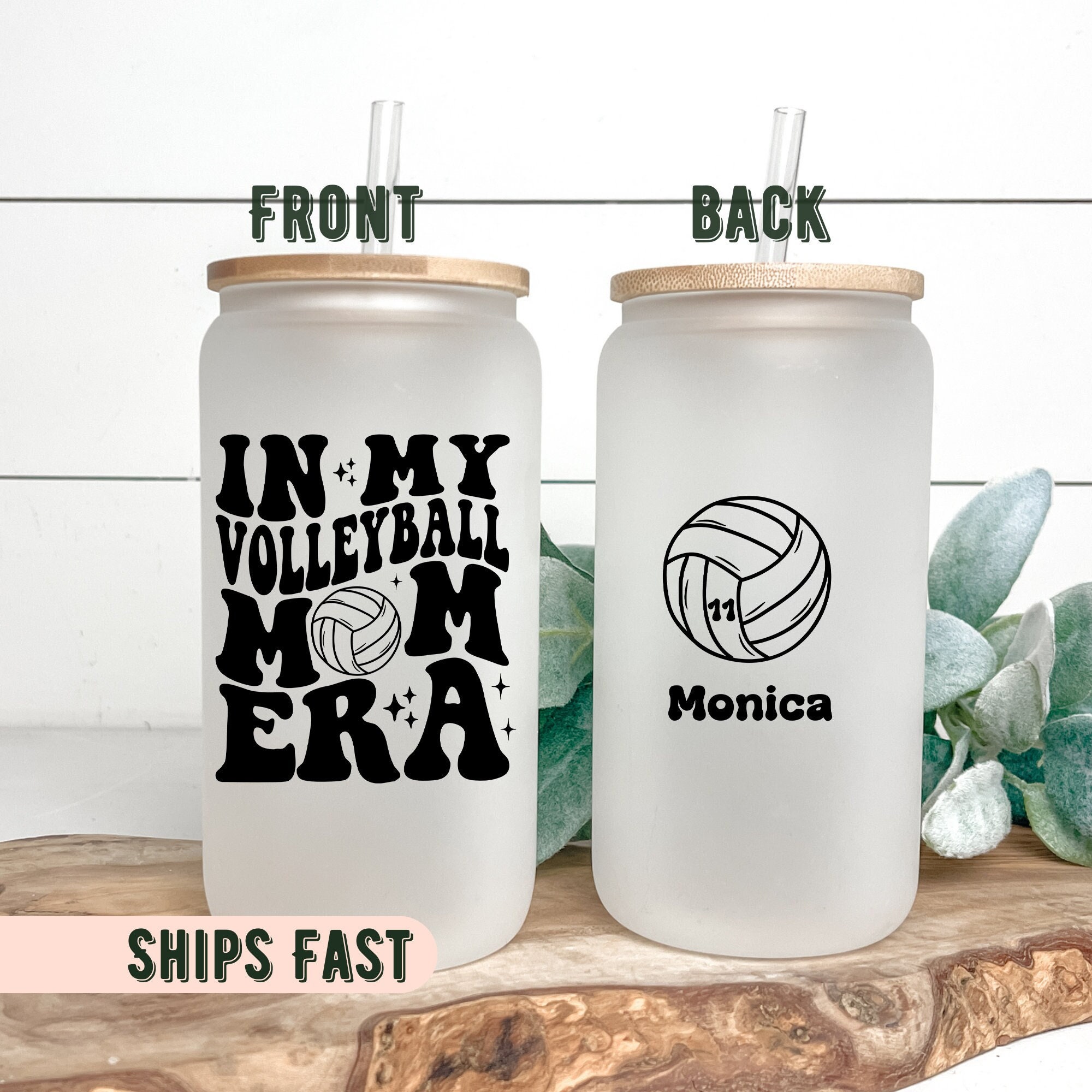 Personalized Sports 16oz Glass Soda Can Reusable Cup W/ Bamboo Top & Glass  Straw-glass Cup-glass Beer Can Cup Coaches Gift Iced Coffee Cup 
