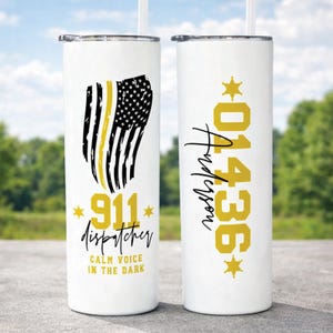 Personalized 911 Dispatcher Tumbler with Name | Thin Yellow Line 20oz Stainless Steel Gift for Emergency Dispatcher