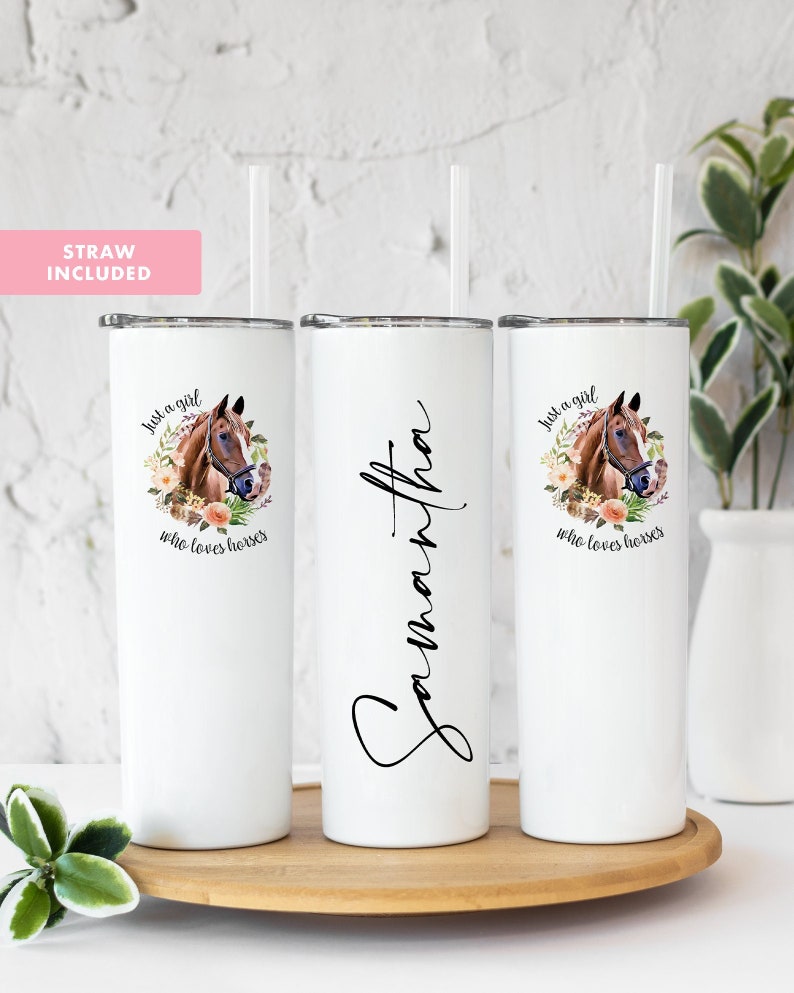 Just a Girl Who Loves Horses Tumbler, Horse Gifts, Horse Tumbler, Horse Cup Lid and Straw, Horse Gift For Women, Horse Lover Gift, Horse Cup image 2
