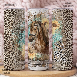 Horse Cheetah Print Tumbler Personalized, Horse Gifts, Horse Cup, Horse Gift For Women, Horse Cup With Straw, Horse Tumbler Cup