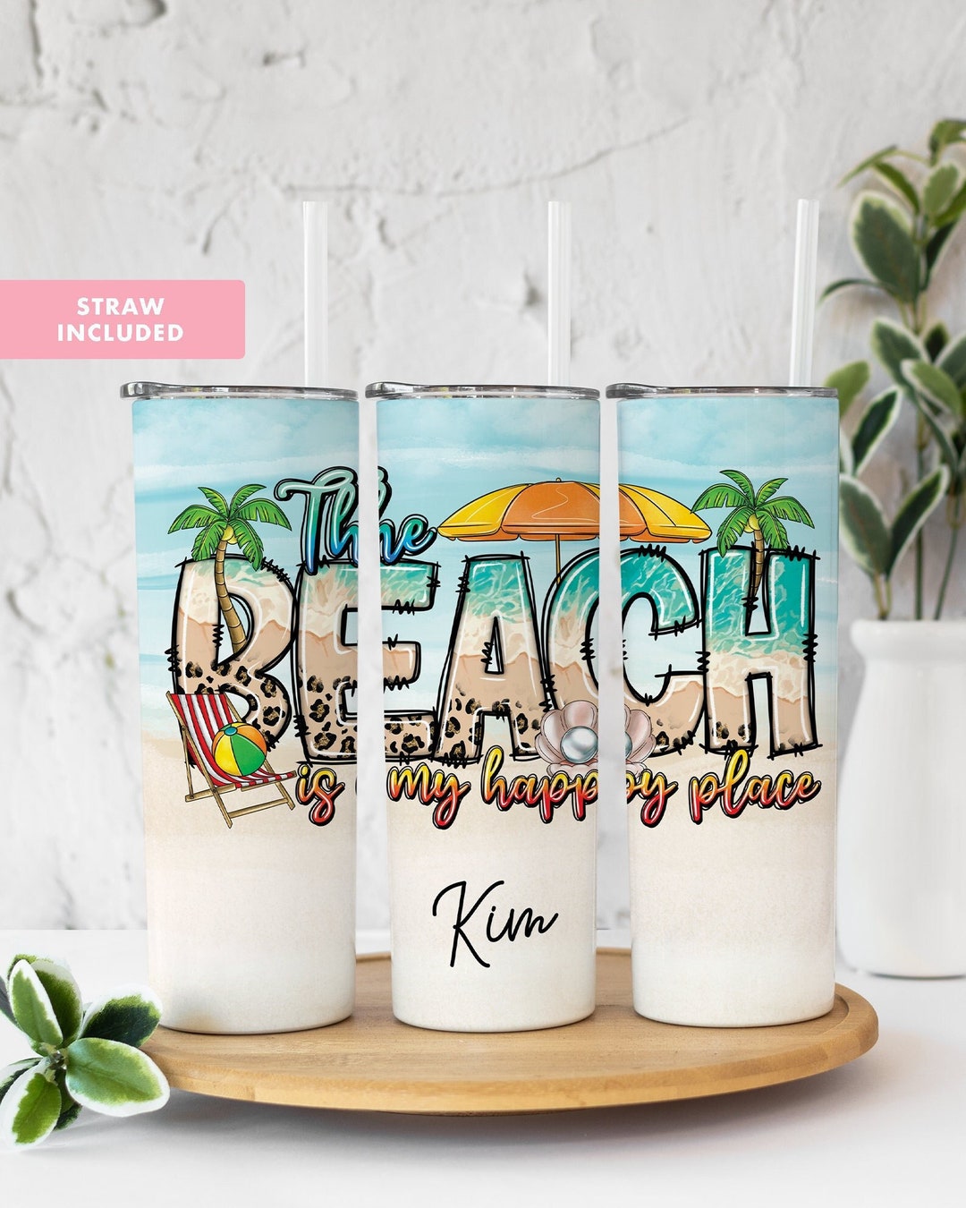 The Beach is My Happy Place Tumbler, Beach Tumbler With Straw, Beach