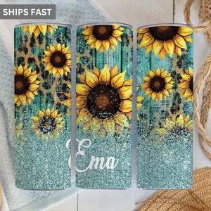 Teal Sunflower Tumbler Personalized, Sunflower Gifts For Women, Sunflower Tumbler With Straw, Sunflower Cup With Straw, Sunflower Travel Cup