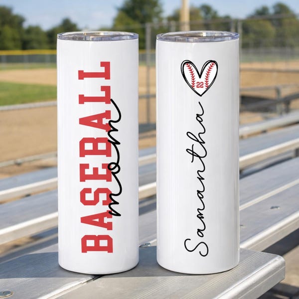 Personalized Baseball Mom Tumbler with Name | Custom 20oz Stainless Steel Sports Tumbler | Baseball Mom Gift for Spring Season (TM-MIJJ7858)