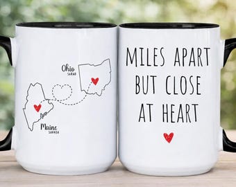 Miles Apart But Close At Heart Coffee Mug, State To State Gift Mug, Personalize Long Distance Mug, Long Distance Friendship Mug(TM-MIMZ8361)