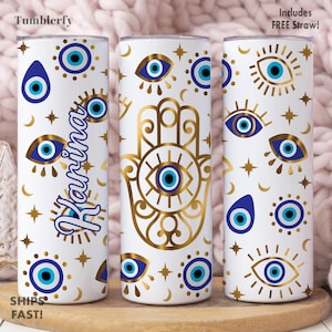Evil Eye Tumbler Personalized, Spiritual Gifts For Women, Evil Eye Tumbler With Lid And Straw, Spiritual Tumbler Cup, Custom Evil Eye Cup