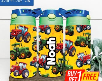 Tractors Boys Water Bottle, Tractor Farmer Tumbler For Boys, Tractor Boys Tumbler With Name, Tractors Boys Sippy Cup 12oz