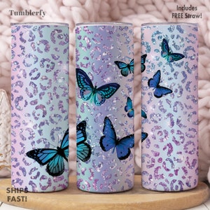 Butterfly Tumbler, Butterfly Gifts For Women, Butterfly Tumbler Glitter, Butterfly Cup With Straw, Butterfly Lover Gifts, Butterfly Cup