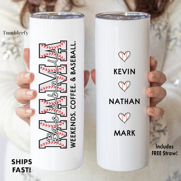 Baseball Mama Tumbler - Personalized Baseball Mom Cup - Weekends Coffee & Baseball Tumbler, Baseball Mom Gift, Baseball Mom Cup With Straw