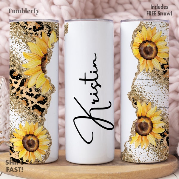 Sunflower Tumbler Personalized, Sunflower Cup With Straw, Sunflower Gifts For Women, Sunflower Cup With Name, Sunflower Gifts