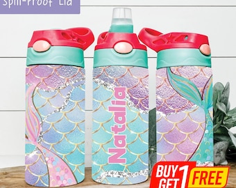 Mermaid Kids Water Bottle, Mermaid Gifts For Girls, Mermaid Kids Tumbler With Name, Mermaid Kids Sippy Cup 12oz