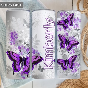 Purple Butterfly Tumbler Personalized, Butterfly Gifts, Butterfly Tumbler Cup With Straw, Butterfly Gifts For Women, Butterfly Lover Gifts