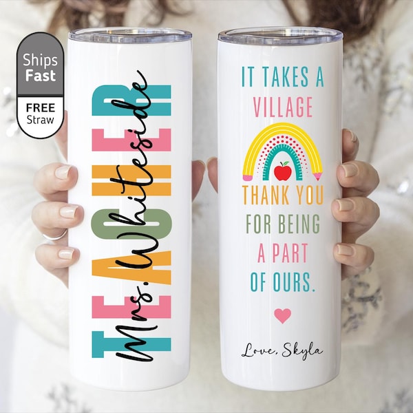 It Takes A Village Teacher Tumbler, Teacher Appreciation Gift, Thank You Teacher Coffee Cup, Teacher Tumbler With Lid and Straw(TM-HASW9401)
