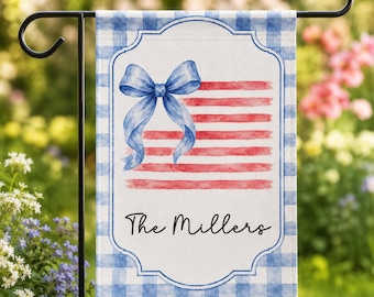 Bandera personalizada para jardín del 4 de julio, bandera estadounidense de verano para jardín, bandera personalizada con nombre familiar (TM-AYDBR991)