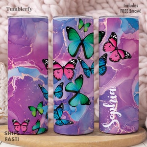 Butterfly Tumbler Personalized, Butterfly Gifts, Butterfly Tumbler Cup, Butterfly Gift For Women, Butterfly Tumbler Cup With Straw