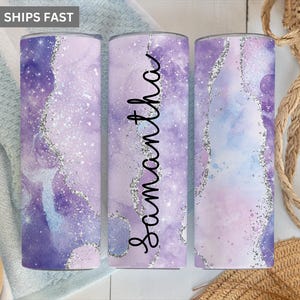 Personalized Purple Agate Tumbler: Stainless Steel Insulated Cup with Straw