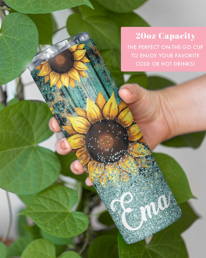 Teal Sunflower Tumbler Personalized Sunflower Gifts for Etsy