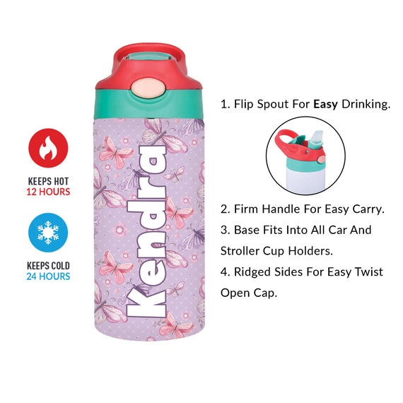 Girls Butterfly water bottle for kids, Keeps Water Cold for at
