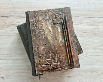 A5 Handmade Journal, geprägter Einband, gealtertes Papier