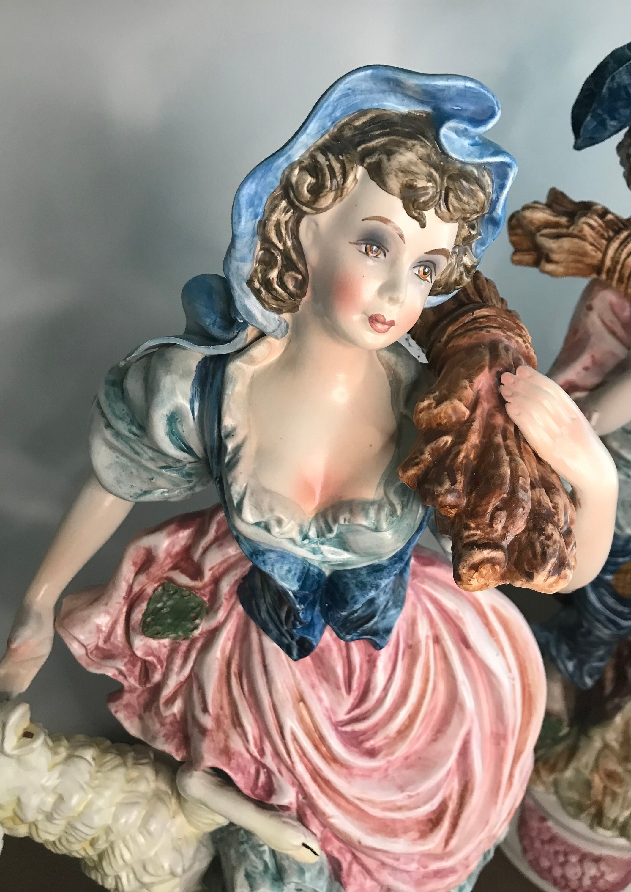 Vintage Capodimonte Figurine Farm Girl With Sheep Etsy