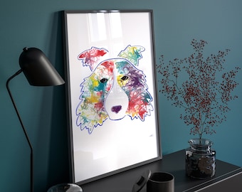 Border Collie | Dog Print | Colourful Pet Portrait | Dog Lovers Gift | Handmade | Border Collie Wall Art | Border Collie Painting |