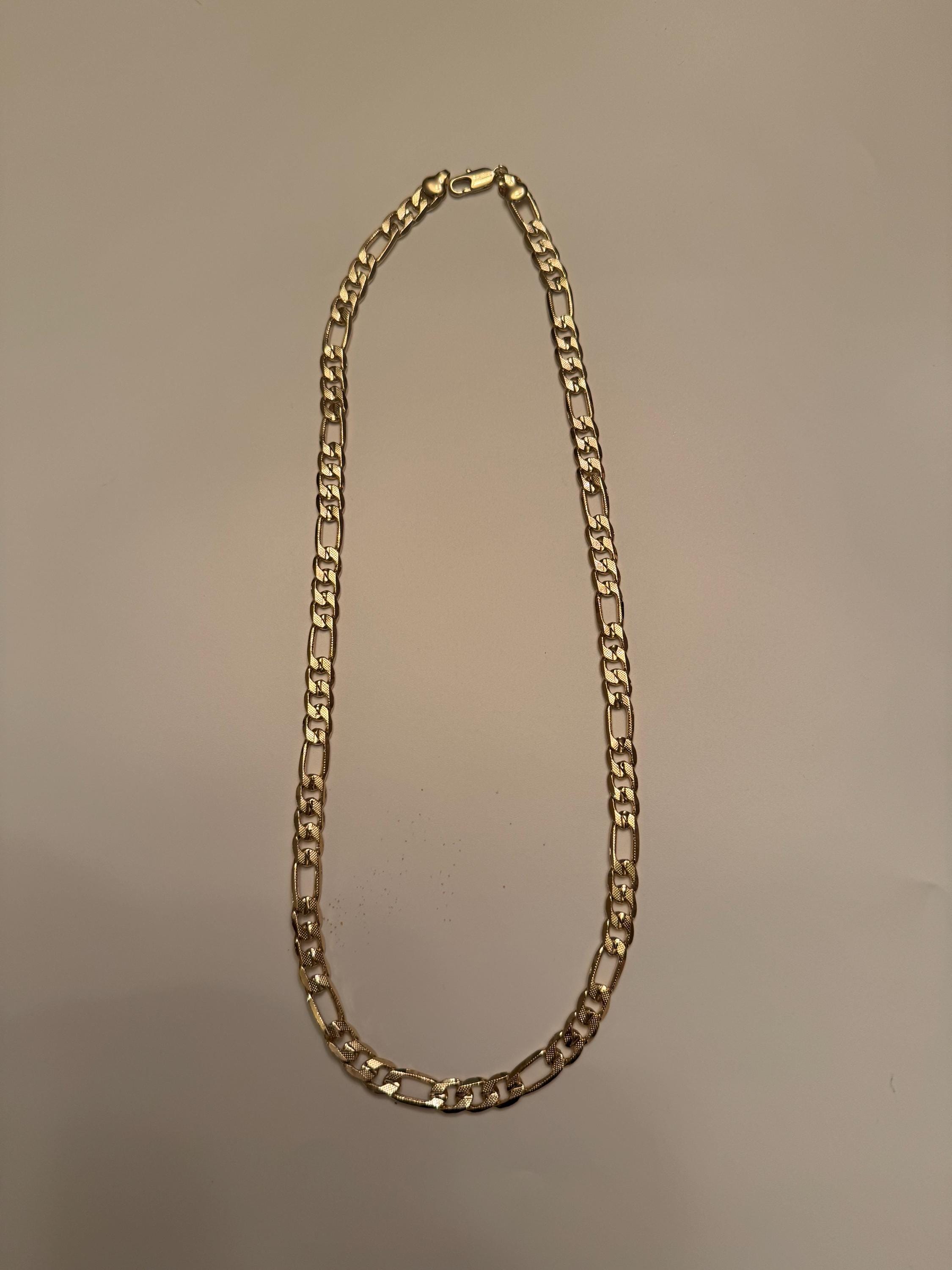 18K Gold Filled Figaro Chain Necklace: 7mm Thick, 26 Inch, Waterproof