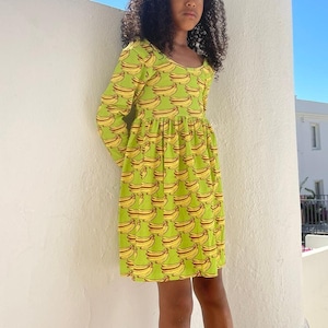 CLEARANCE!! GIRL TWIRL Dress | Sustainable Cotton | Toddler Girl Long Sleeve Dress | Girl Low Scoop Back Dress |  Floral Design | Banana