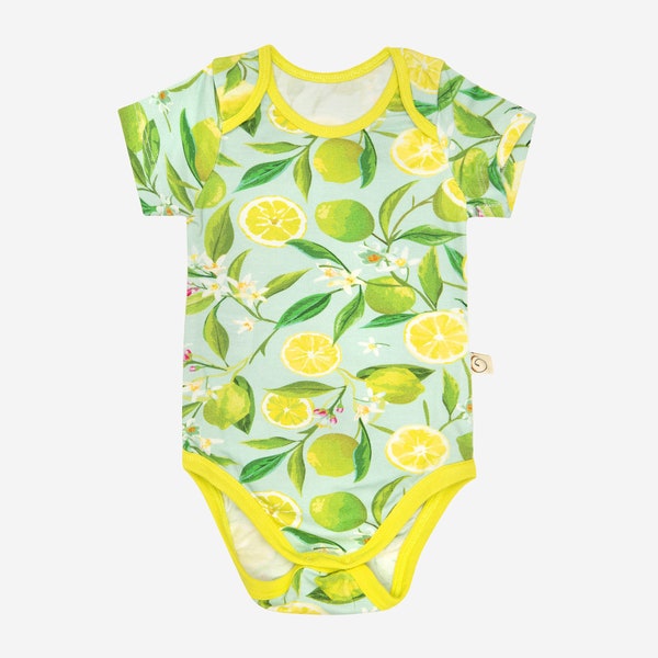 SHORT SLEEVE BODYSUIT | Sustainable Cotton Lemon Cute Onesie | Baby Shower Gift | Newborn Boy Girl Outfit | Colourful Cutie Lime Design