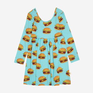 CLEARANCE!! GIRL TWIRL Dress | Sustainable Cotton | Toddler Girl Long Sleeve Dress | Girl Low Scoop Back Dress |  Hamburger Design