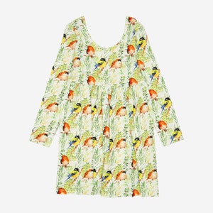 CLEARANCE!! GIRL TWIRL Dress | Sustainable Cotton | Toddler Girl Long Sleeve Dress | Girl Low Scoop Back Dress |  Floral Design | Birdie