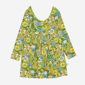 CLEARANCE!! GIRL TWIRL Dress | Sustainable Cotton | Toddler Girl Long Sleeve Dress | Girl Low Scoop Back Dress |  Retro Floral Design |