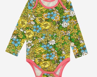 LONG SLEEVE BODYSUIT | Sustainable Cotton Retro Floral Cute Onesie | Baby Shower Gift | Newborn Boy Girl Outfit | Colourful Cutie Design