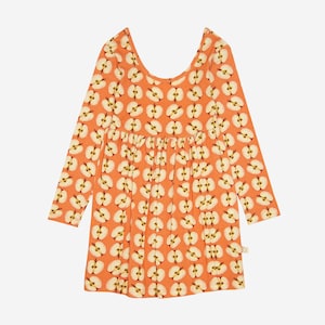 CLEARANCE!! GIRL TWIRL Dress | Sustainable Cotton | Toddler Girl Long Sleeve Dress | Girl Low Scoop Back Dress |  Floral Design | Apple