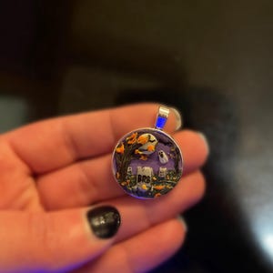 graveyard pendant - Halloween pendant with cemetery scene - witchy gifts - spooky jewelry