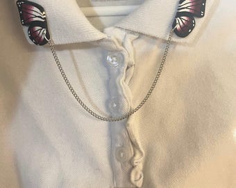 butterfly wing collar chain - sweater clip - dangle brooch